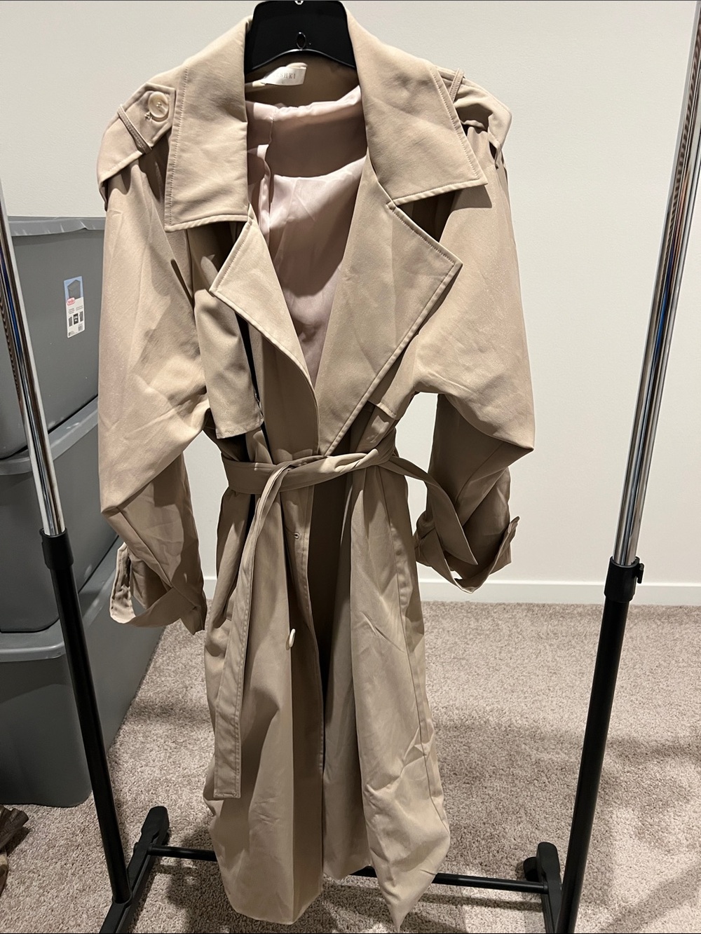 Meshki Beige Trench Coat with Self-Tie Belt